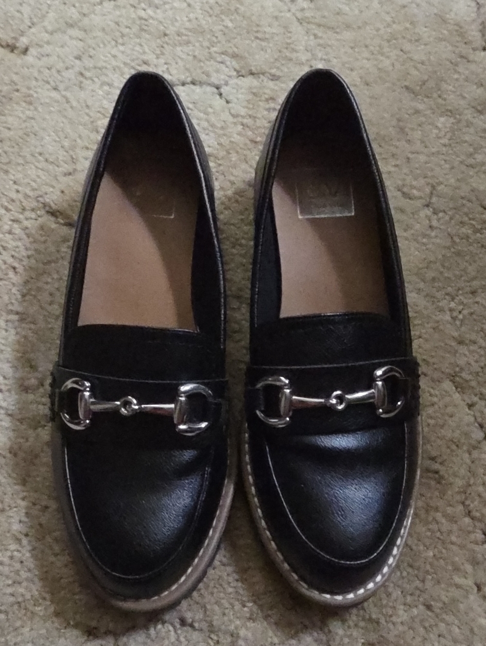 Dolce Vita Black Leather Loafers with Silver Horsebit
